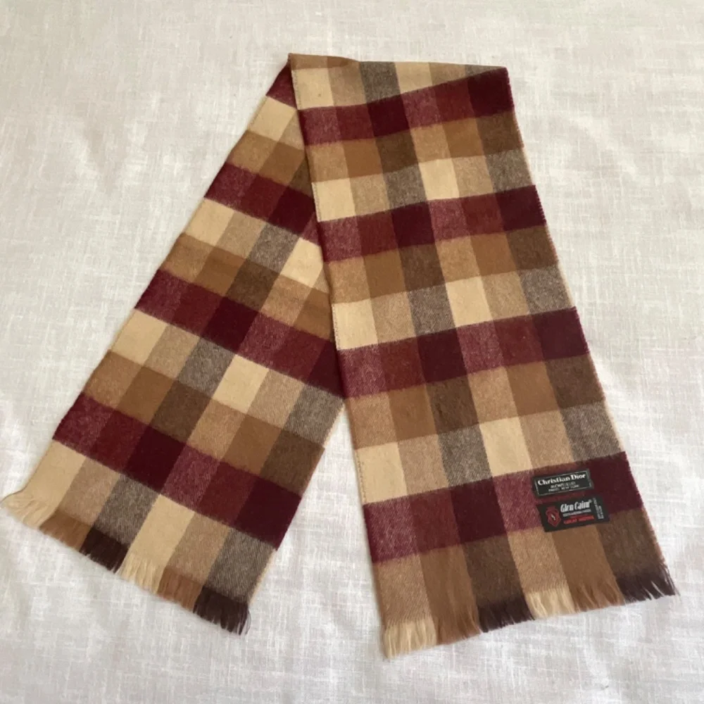 •Christian Dior Vintage Merino Wool Woven In Great Britain Plaid Scarf 50”/10” - Picture 6 of 7